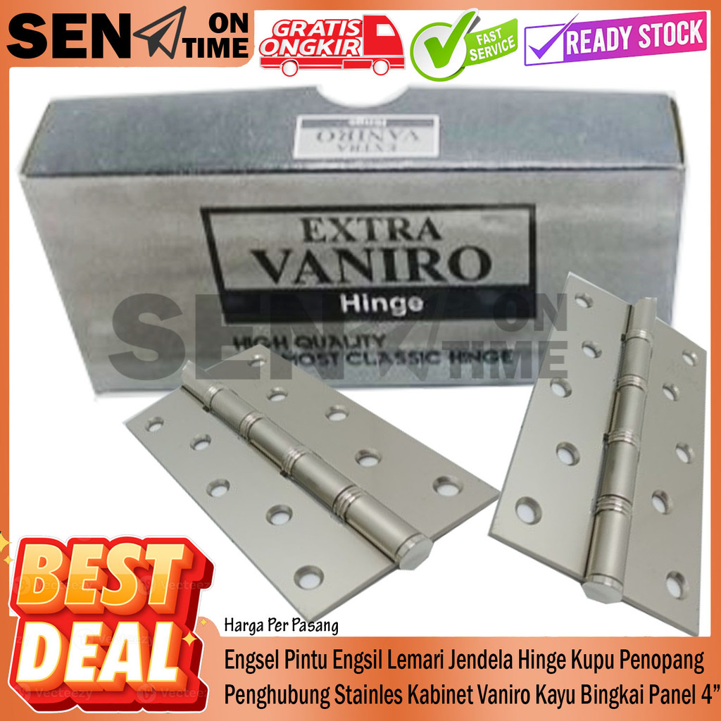 Vaniro Penopang Penghubung Stainles 4” Inci Engsel Pintu Engsil Lemari Jendela Hinge Kupu Kabinet Ka