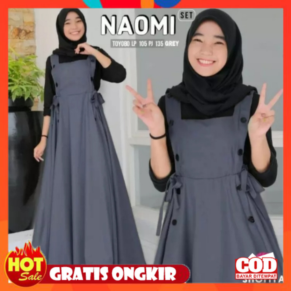 [PREMIUM ORIGINAL] NAOMI SET OVERALL MIX INNER SPANDEK / GAMIS ANAK REMAJA TANGGUNG 10-16TAHUN / OVE