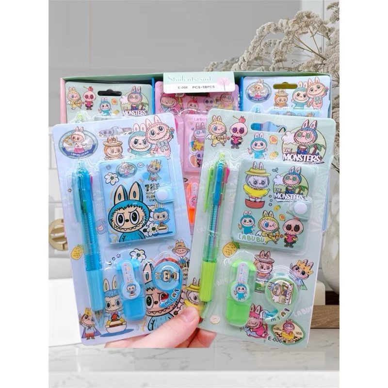 

ACEH.UMI 119348 4 in 1 set stationery paket alat tulis pulpen 4 warna buku notebook diary stabilo isolatip halloween hadiah