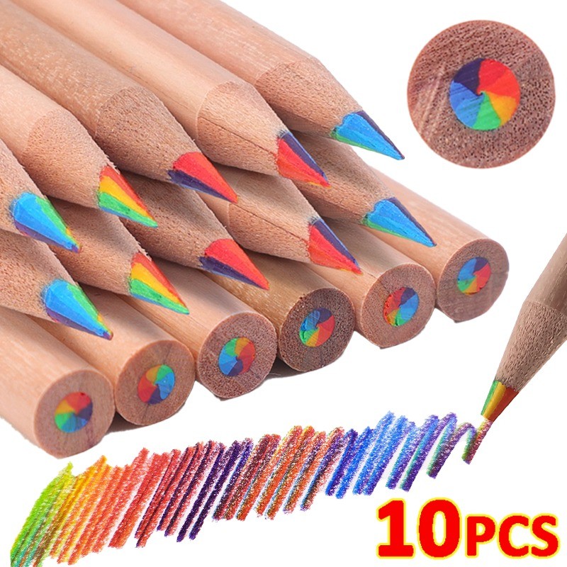 

10/1Pack Rainbow Colored Pencils Multicolored 7 In 1 Wooden Rainbow Pencils Art Supplies Drawing Coloring Sketching Stationery