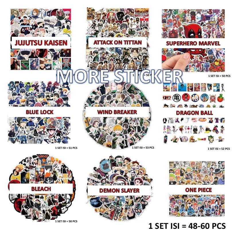 

1 SET ISI 50PCS STICKER PACK LOGO ANIME PVC VINYL WATERPROOF UKURAN 4-5CM HP LAPTOP KOPER HELM MOTOR