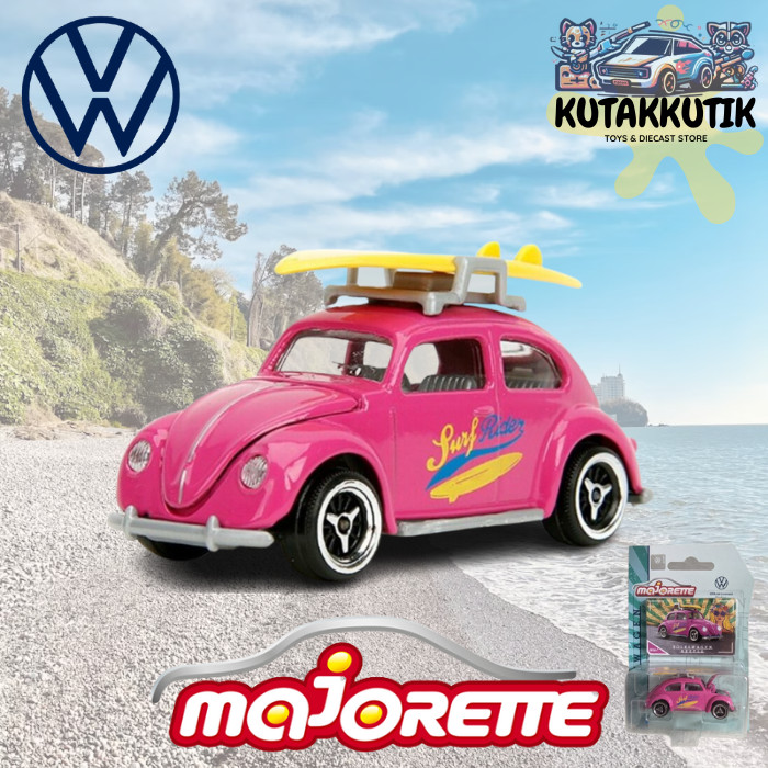 Majorette Mobil VW Kodok Volkswagen Beetle Pink Surf Rider Board VW Edition