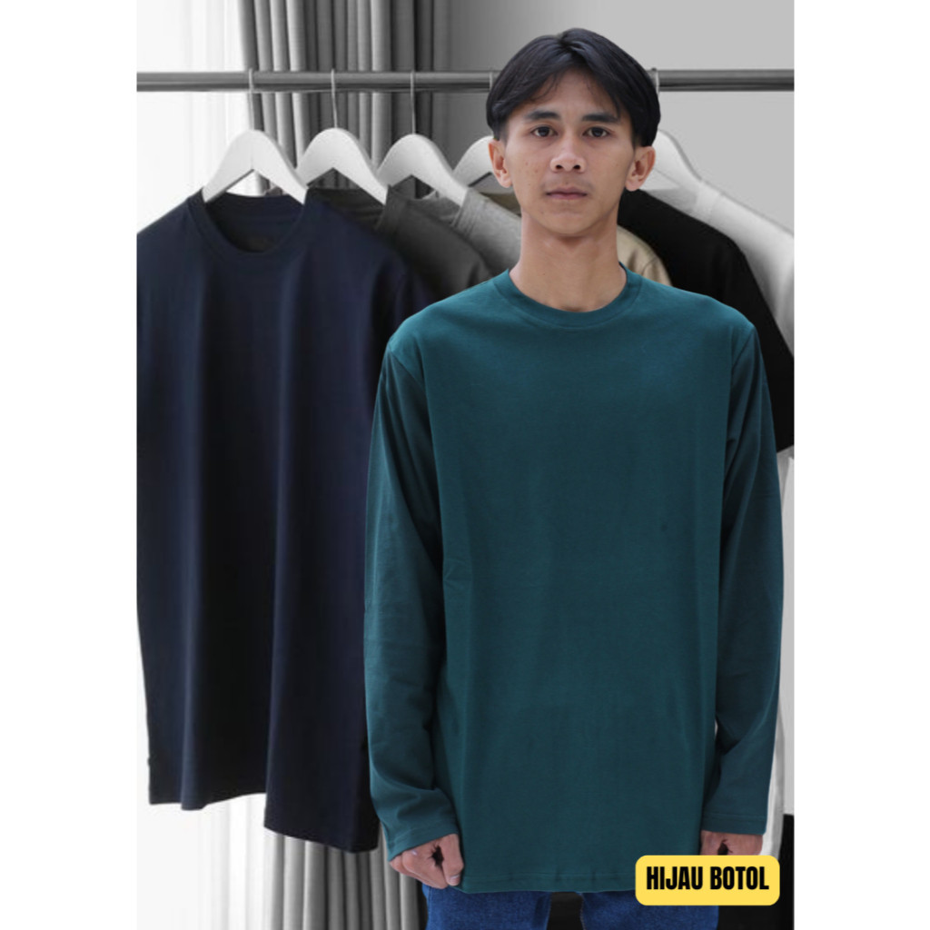 Kaos Dewasa Lengan Panjang Kaos Warna Hijau Botol Polos Bahan Cotton Combed  Kaos Hijau Botol