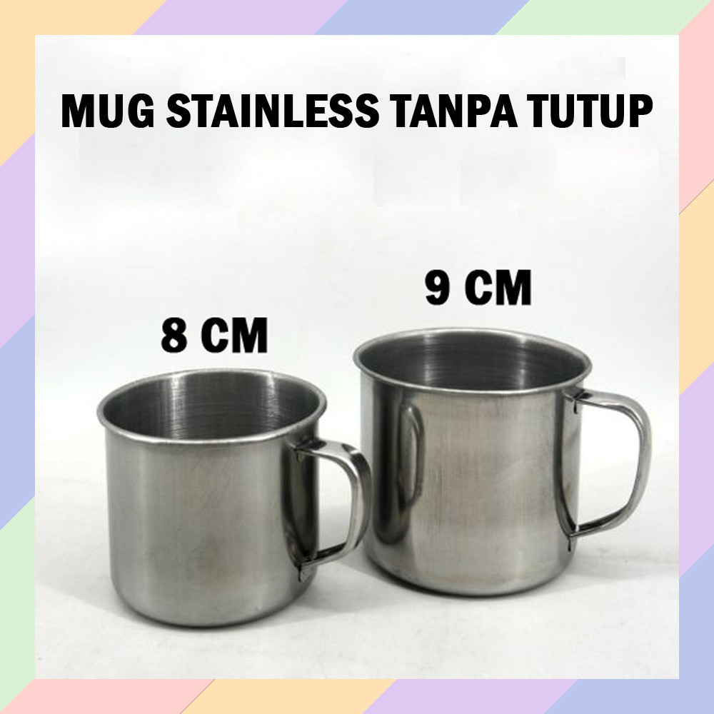 AM32 Mug Stainless Steel Kopi Teh TANPA TUTUP Gelas Cangkir Telinga Minum Minuman 09A1
