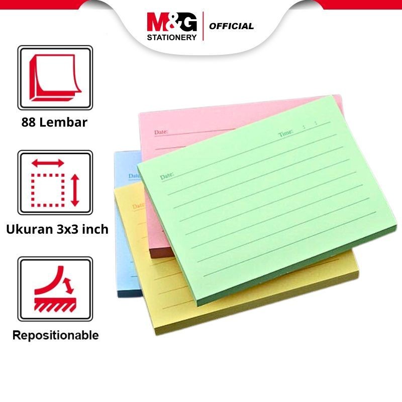 

M&G Memo tempel Sticky Notes 3x3 Lined 88 sheets Lembar perekat kuat tahan lama