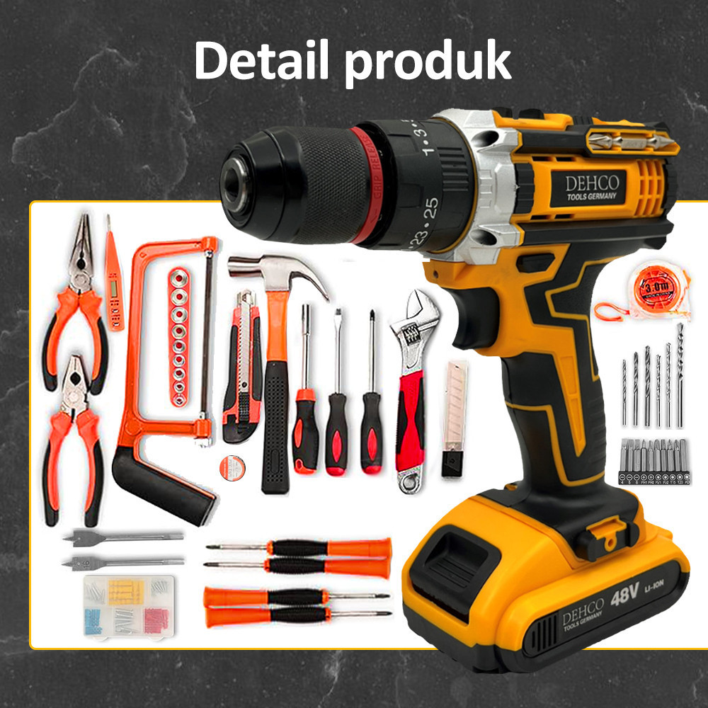 Bonkyo Mesin Bor Baterai Bor Impact Set Bor Listrik Kotak Peralatan Multifungsi Bor Beton