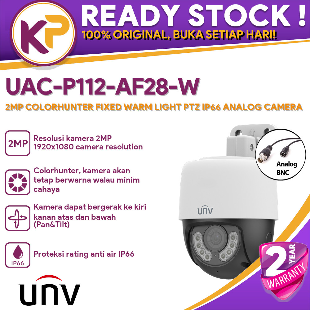UNV UAC-P112-AF28-W 2MP COLORHUNTER FIXED WARM LIGHT PTZ IP66 ANALOG CAMERA + UAC-P112-AF28-W-4MM