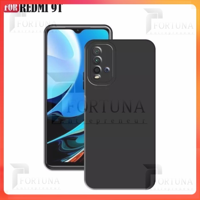 [ FORTUNA ] Black Matte Case Redmi 9C dan Redmi 9T Softcase Hitam Polos Liquid Silicone Pro Camera