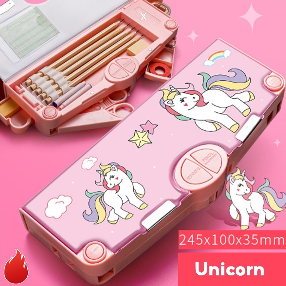 

【Ready stock】 Anak Kotak Pensil Multifungsi Lengkap Peruncing Gunting Isolasi Penghapus Penggaris Kotak Pensil Pola Kartun Lapisan Ganda Tunggal dengan Rautan Kapasitas