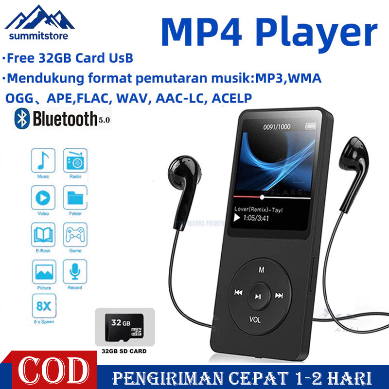 MP4 Player Bluetooth MP3 Mini Player Bluetooth MP3 Bluetooth Speaker Free 32GB Card USB/Type C 1.8 I