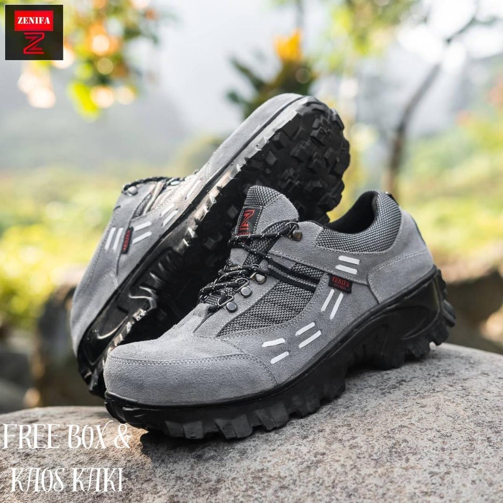 Sepatu Safety Jogger Boots Zenifa Thunder Low Gray Black Warrior Ujung Besi Terbaru 2024
