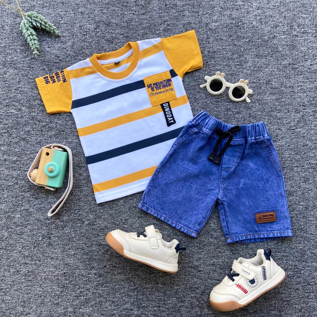 VF45RF ESTISHOP Setelan anak laki laki baju kaos distro saku pocket celana jeans pendek cowok