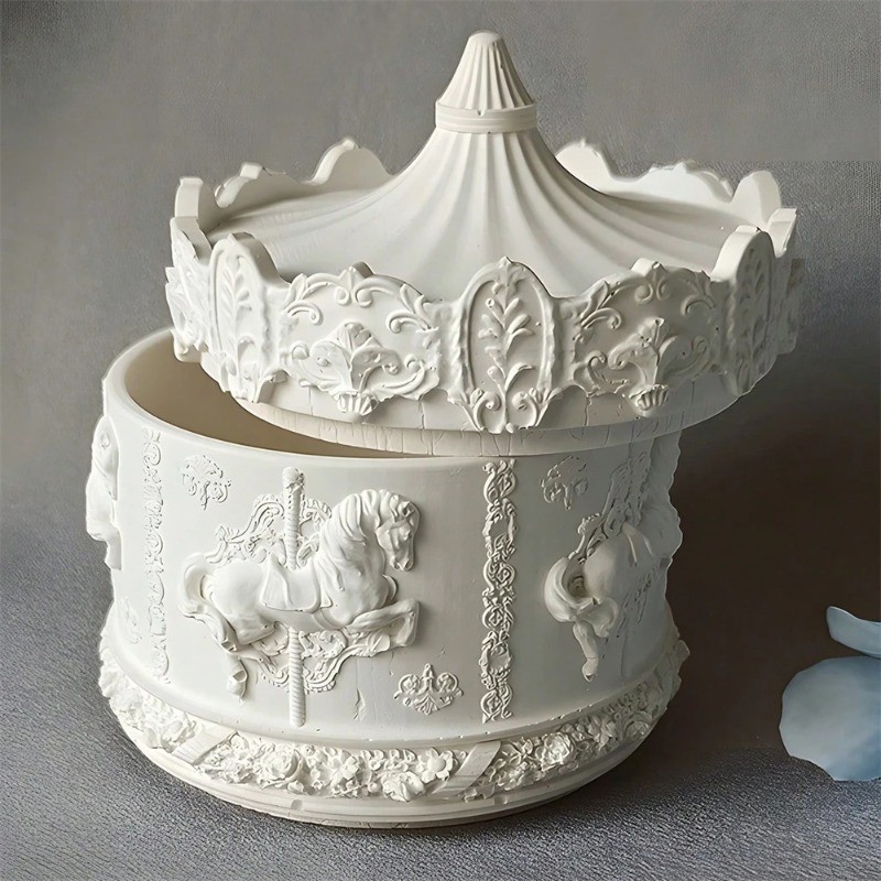 

Candle Jar Resin Mold Carousel Silicone Molds With Lids Epoxy Resin Casting Molds For DIY Jewelry Storage Box Organizer