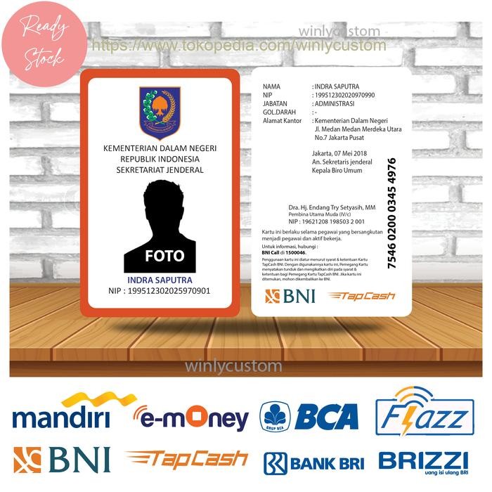 

ANDMA E-Money Emoney Etoll BRI ID CARD Kemendagri Kartu Nama - 2 SISI - BNI TAPCASH