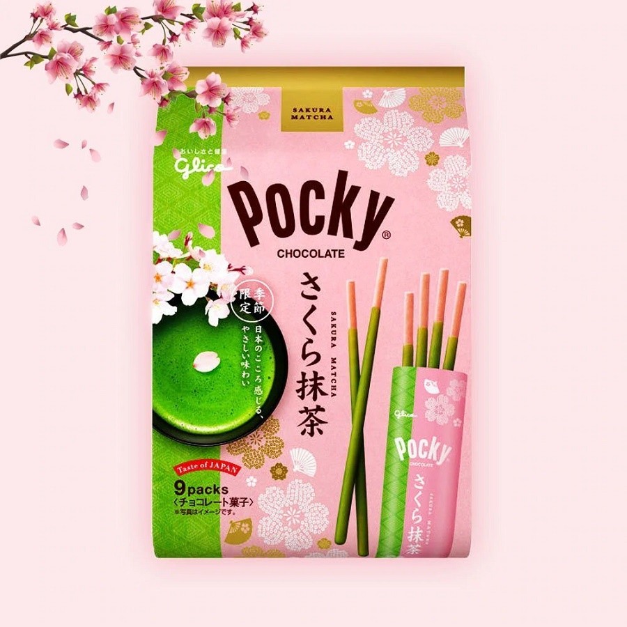 

GLICO Pocky Chocolate Sakura Green Tea Matcha asal Jepang isi 8 packs - Limited Edition