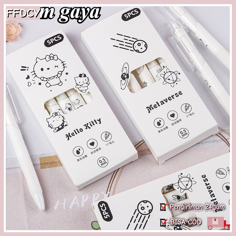 

【5Pcs】Kartun Lucu Pulpen Gel Pena Sanrio Cover White Mekanik Pen Gel Rectrable Pen Black 0.5mm Pulpen Minimalist