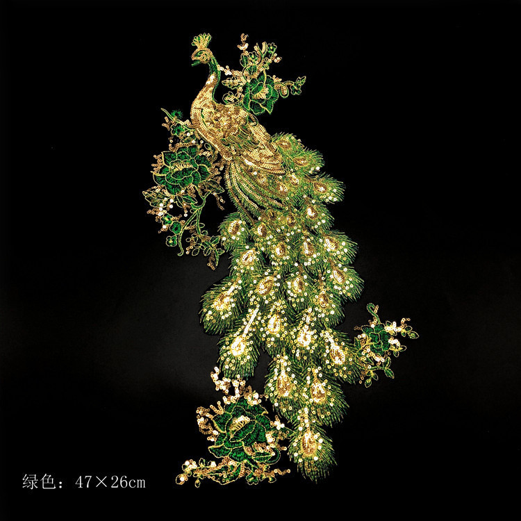 Tempel Bordir Peacock 47cm Bordir Burung Merak Full Payet Sequin Bordiran Mewah