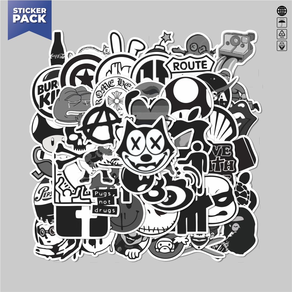 

[100PCS]Stiker Pack Stiker Aesthetic Black & White Random Aesthetic Vinyl Anti Air Dekorasi Sticker Laptop Buku Journal Koper Helm Casing HP Gitar Helm Skateboard