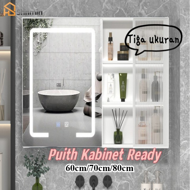 【3-in-1】Kabinet Kamar Mandi Putih/Modern Digital LED Termasuk Pintu kaca dengan Cermin Aluminium Fun