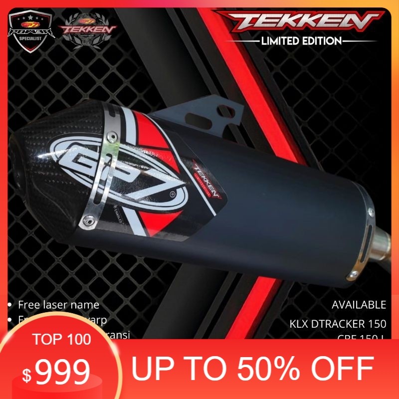 KNALPOT GP7 TEKKEN BLACK EDITION CARBON TEKKEN BLACK END CAP KLX DTRACKER CRF WR