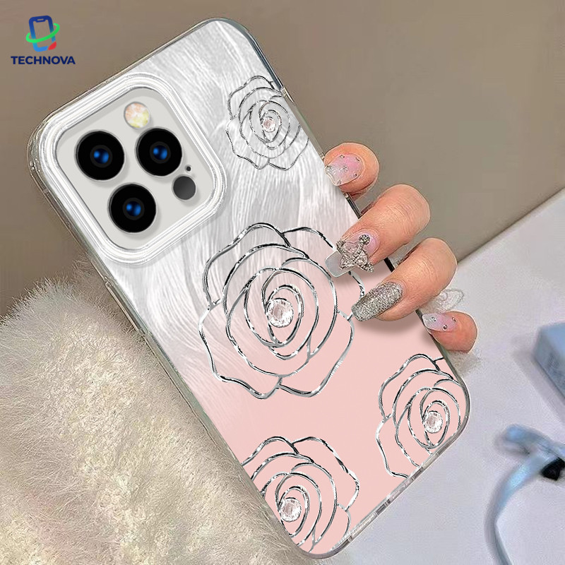 Casing IPhone Bunga Berlian IMD Feather Sa Case Fashion Cocok untuk iPhone 11 12 13 14 15 16 Pro Max