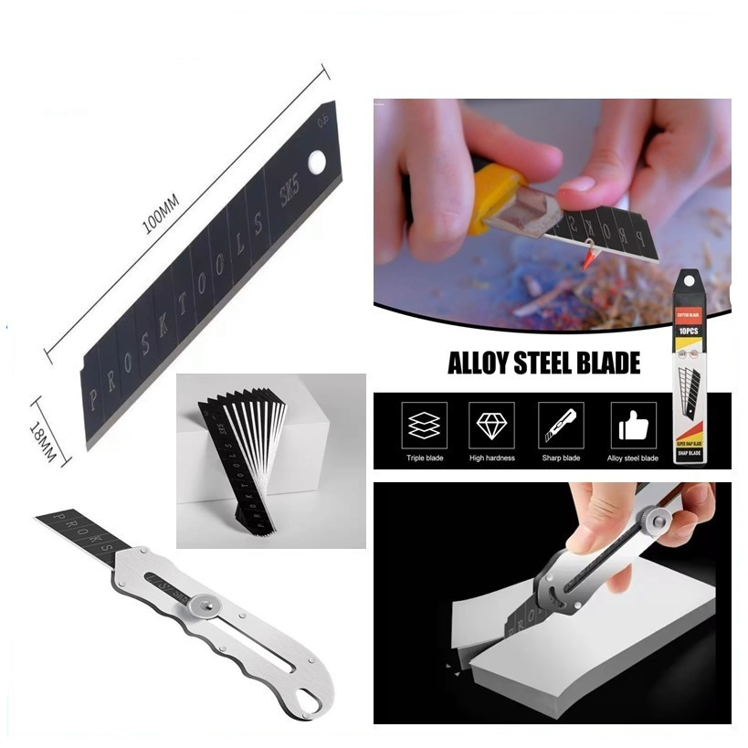 

(Isi 10pcs) Isi Ulang Cutter Hitam Besar 18mm SK5 Refill Cutter Tajam 18mm Stainless