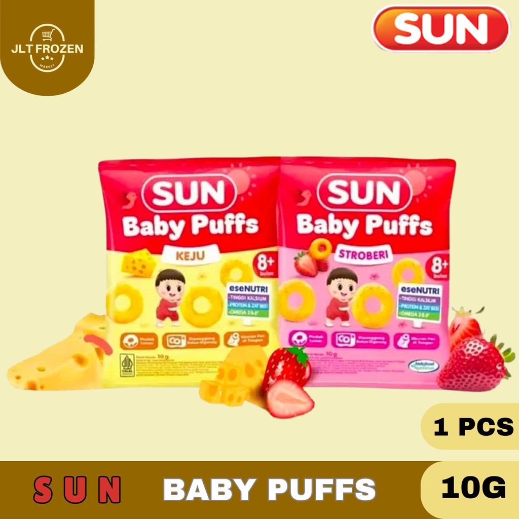 

SUN Baby Puffs 10G / 1PCS / SUN Puffs Strawberry 10g / SUN Puffs Keju 10g / Cemilan Bayi Puffs Rasa Keju Dan Rasa Strawberry