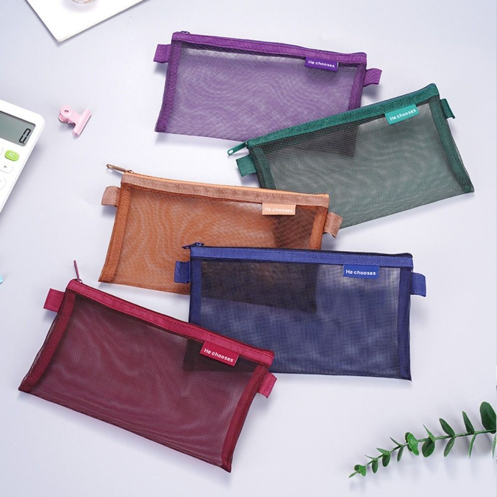 

Mesh Pencil Case Large Capacity Transparent Cosmetic Bag Organizer Zipper Type Stationery Bag Multi Color