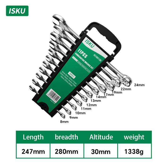 ISKU kunci ring pas set 11 pcs Chrome Vanadium Combination Wrench 8-24 - 11 pcs -1