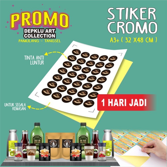 

Cetak sticker / stiker Cromo A3+ print Label Kemasan Chromo + cutt