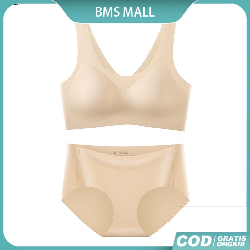[BH+CD] Set Bra Seamless Jepang Olahraga Push Up Bra Full Cup Set Pakaian Dalam Es Sutra Seamless MI