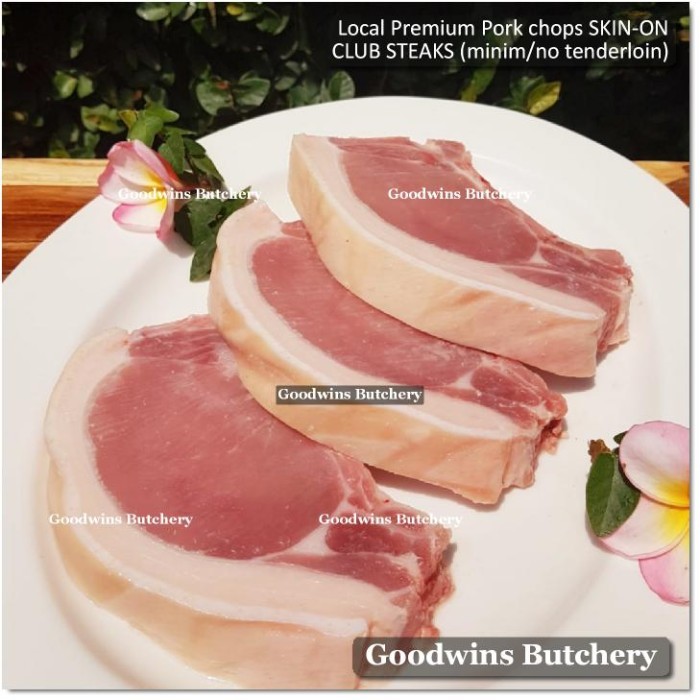 

500g 2pcs PORK CHOP SKIN ON CLUB STEAK 3/4" 2cm Local Premium
