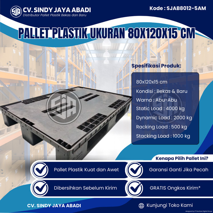 

Pallet Plastik Bekas Ukuran 80x120x15 cm - SJAB8012-5AM / Pallet Plastik Warna Hitam / Pallet Plastik Jaring