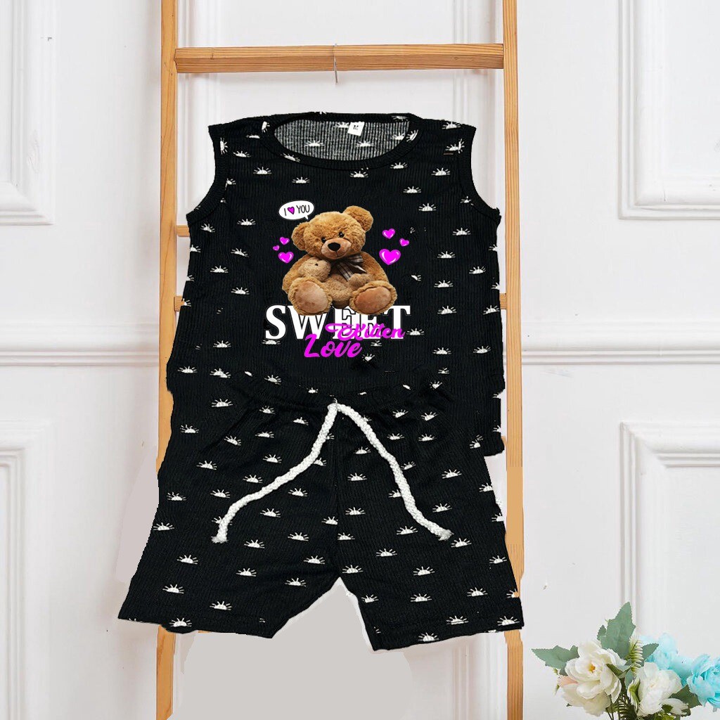 ALESHA - SETELAN SINGLET ANAK MILANO TERKINI / SETELAN ANAK MILANO SWEET BEAR DTF