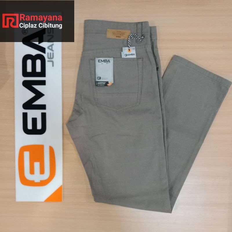 Emba Jeans Chinos Kanvas Regular Mid Brown / Celana Emba Original Pria