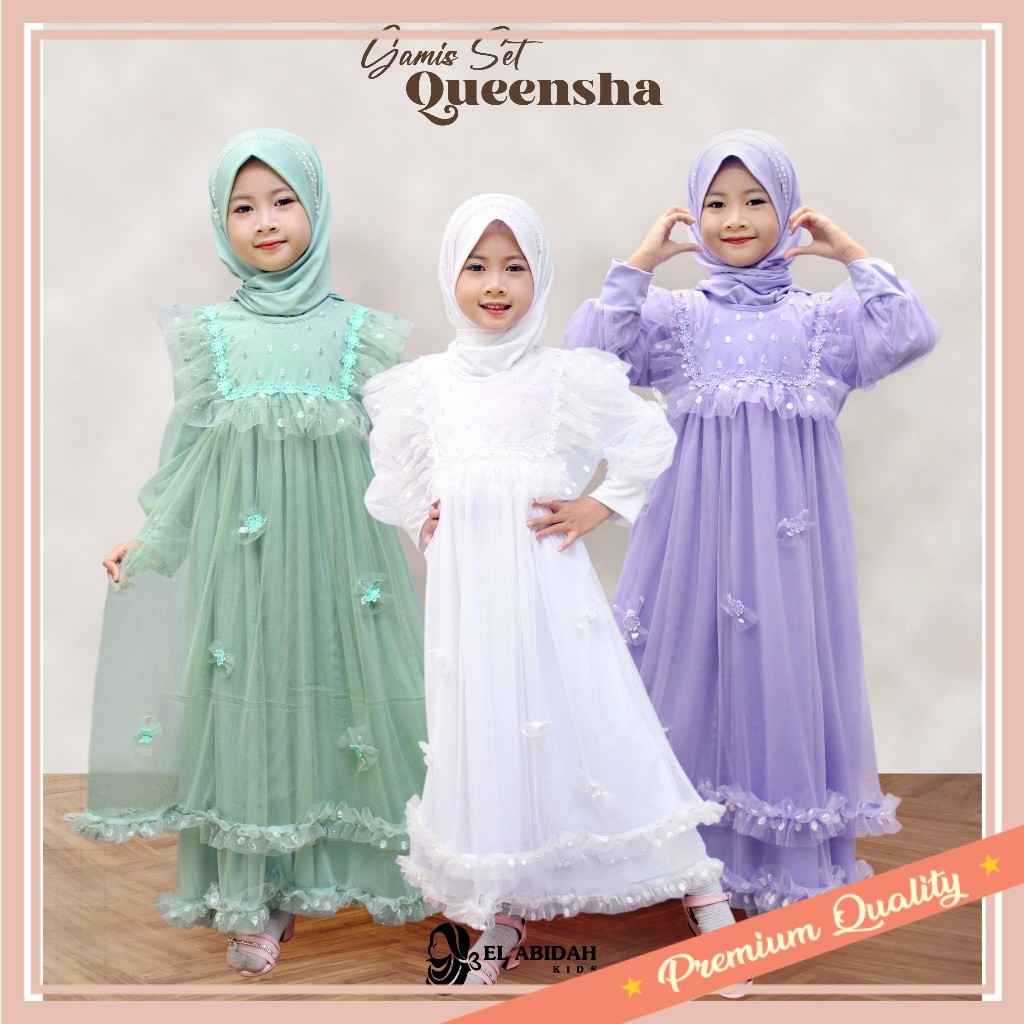 Gamis anak Muslim Lebaran baju Idul Fitri / QUEENSHA DRESS GAMIS ANAK PEREMPUAN by EL ABIDAH KIDS