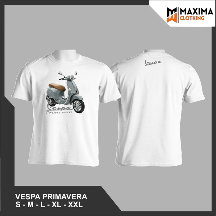 KAOS DISTRO OTOMOTIF MOTOR VESPA MATIC PRIMAVERA GREY - Putih, S