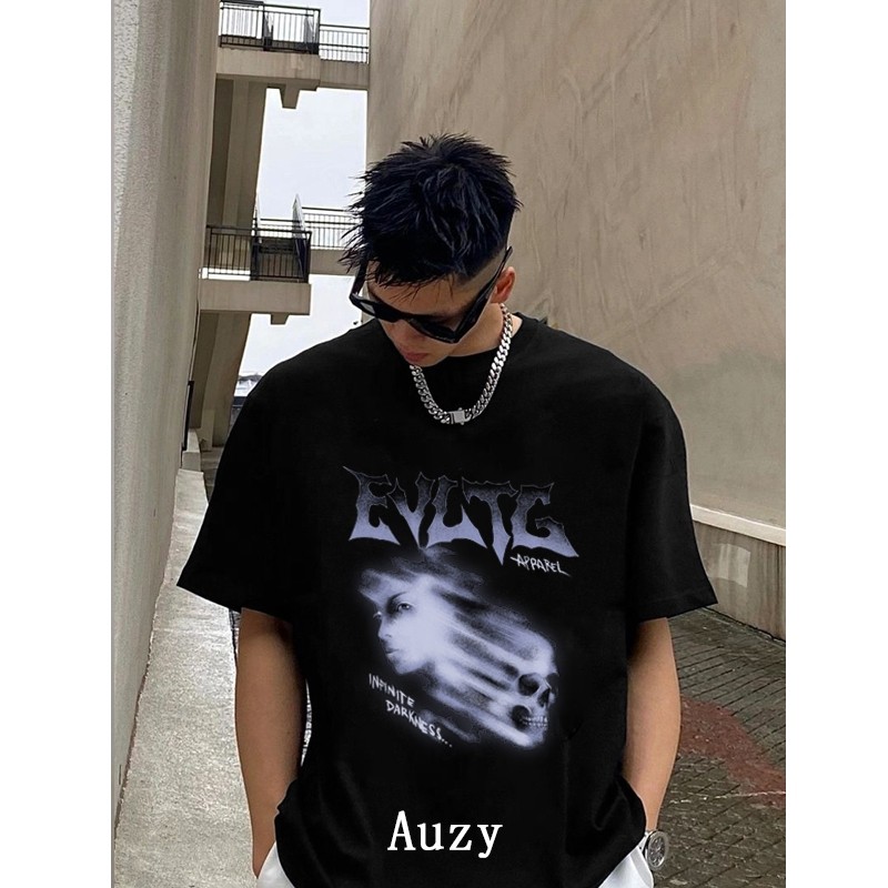 AUZY Shadow Black original 100% T-shirt Oversized kaos Pria & Wanita baju t shirt