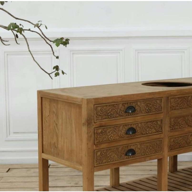 Lemari Meja TV - Buffet Jati Ukir - Natural