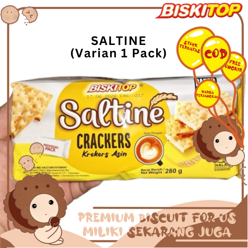 

BISKITOP - SALTINE CRACKERS 280gram (Varian 1 Pack) Biskuit Snack Ringan Enak Asin Gurih Anak Dewasa Murah