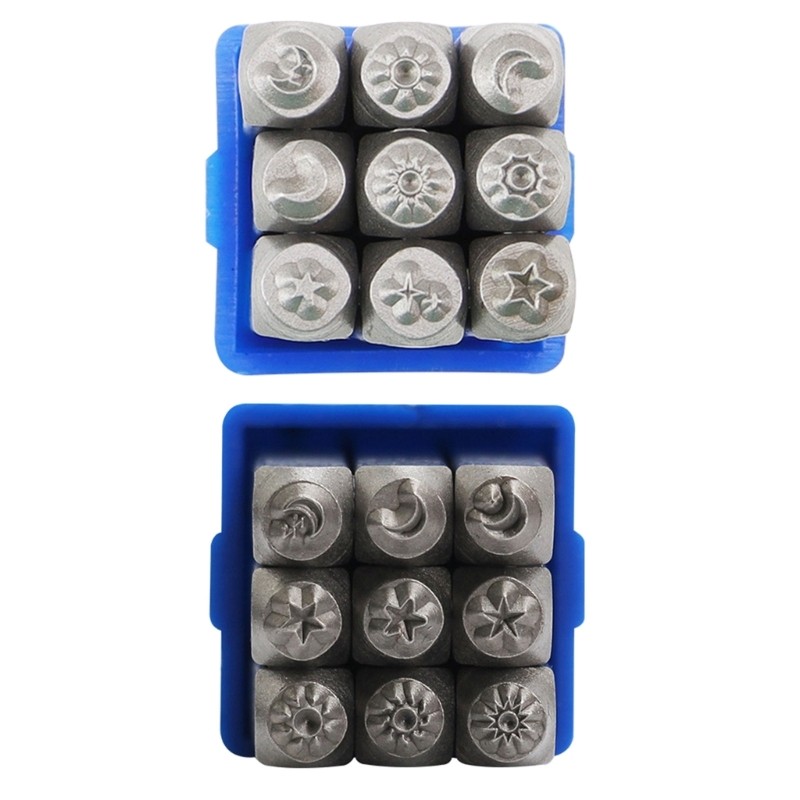 

9Pcs Metal Stamping Tool Set 1/8'' (3mm), Steel Sun and Star Punch Set Leather Stamp for Jewelry Making DIY Craft