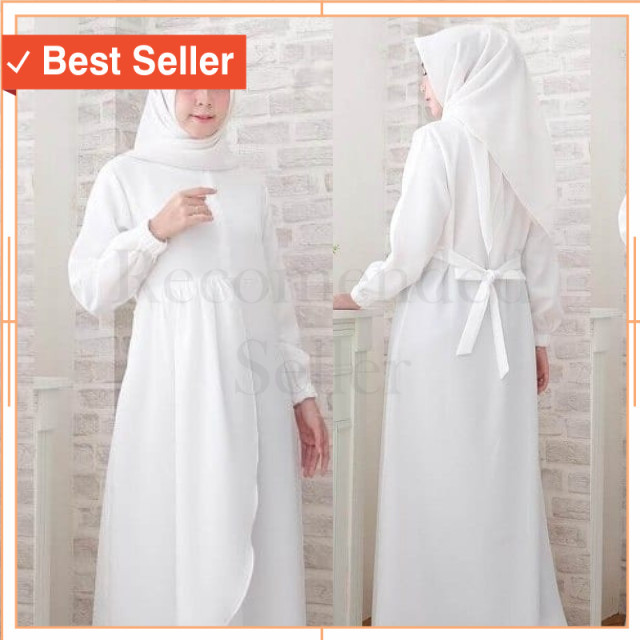 Busana Muslim Wanita Murah Keren Modis Cantik /Afira Dress-Baju Gamis Wanita Putih - Gamis Crinkle A