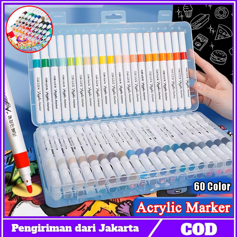 

【siap】60 Colors Pen Akrilik Marker Warna Cepat Kering Tahan Air / Spidol Acrylic Painter / Menggambar Kreativitas Seni Edukasi Anak