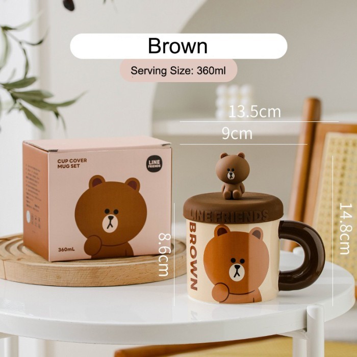 Line Friends Mug A / Gelas Cangkir Mug Karakter Line Brown Cony Sally Keramik Hadiah Kado Anak Lucu 