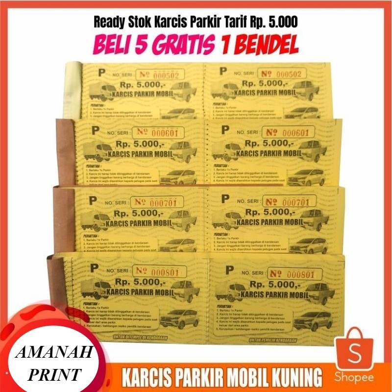 

Cetak Karcis Parkir Mobil Tarif 5 Ribu Kertas Warna Best Seller Murah