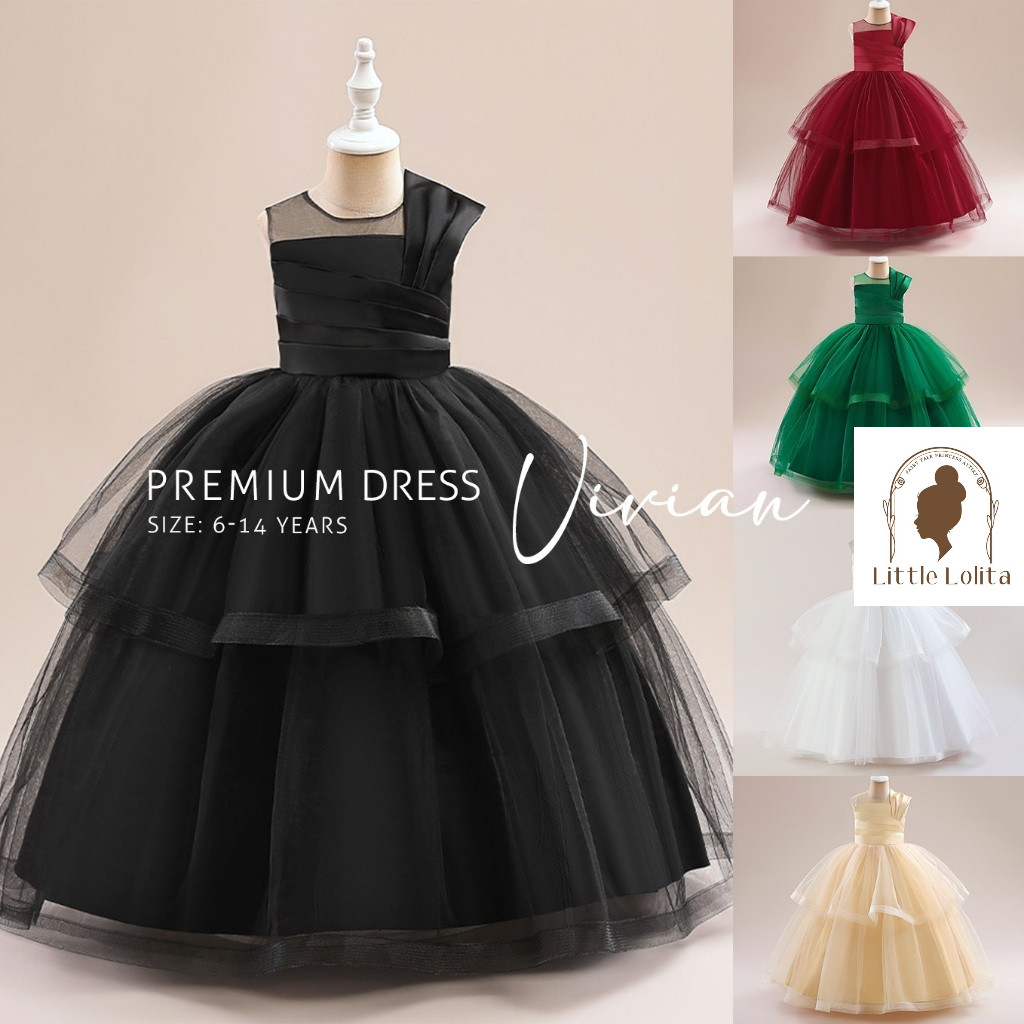 7-10T LONG DRESS PREMIUM VIVIAN - GAUN BALL GOWN ANAK PEREMPUAN Model Korea Tile ULANG TAHUN PESTA