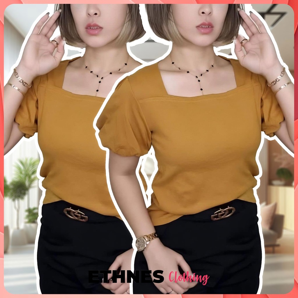 ETHNES Clothing | 3719 Blouse Polos Super Mewah Lengan Balon IMPORT Bangkok 🇹🇭 bahan Kaos Cotton Pre