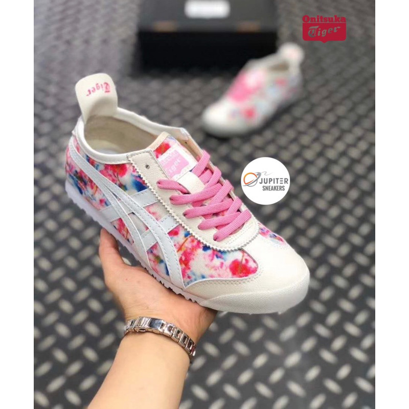 Promo Sepatu #Onitsuka Tiger Leather Sakura/Flower White Pink •Free paperbaq dan kaos kaki•