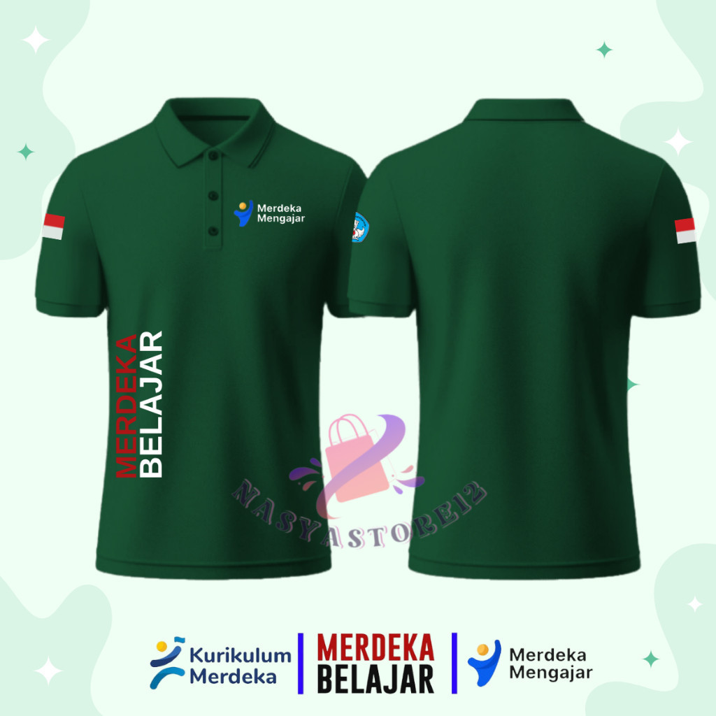 Baju Kaos Poloshirt Lengan Panjang LOGO MERDEKA BELAJAR - MERDEKA MENGAJAR  Guru Premium Quality Mod