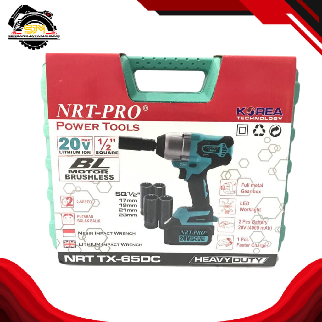 BOR CORDLESS / BOR BATERAI 20 V BRUSHLESS IMPACT WRENCH SQUARE TX 65 DC NRT-PRO